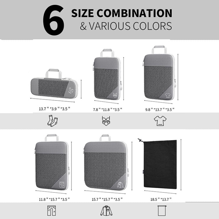6 In 1 Compression Mesh Travel Cubes Clothes Underwear Packing Bags(Black)