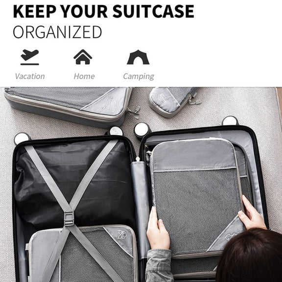 6 In 1 Compression Mesh Travel Cubes Clothes Underwear Packing Bags(Black)