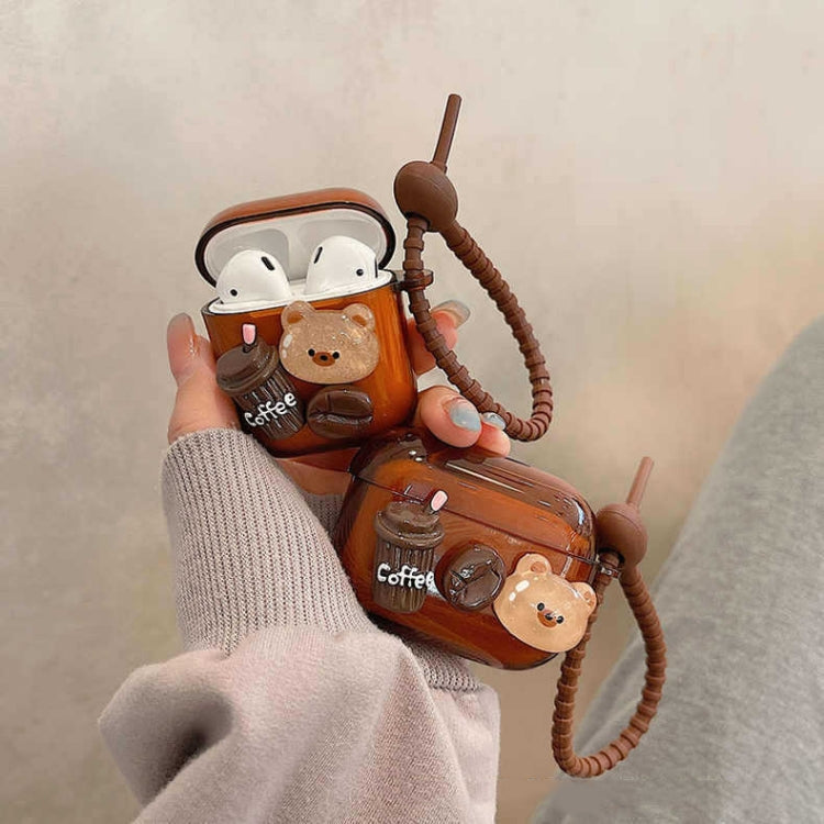 For AirPods Pro Cartoon 3D Coffee Bear Headphones Case Protective Shell Cover