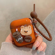 For AirPods 3 Cartoon 3D Coffee Bear Headphones Case Protective Shell Cover