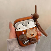For AirPods 3 Cartoon 3D Coffee Bear Headphones Case Protective Shell Cover