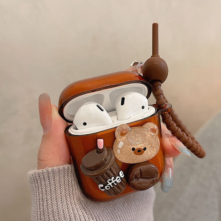 For AirPods 3 Cartoon 3D Coffee Bear Headphones Case Protective Shell Cover