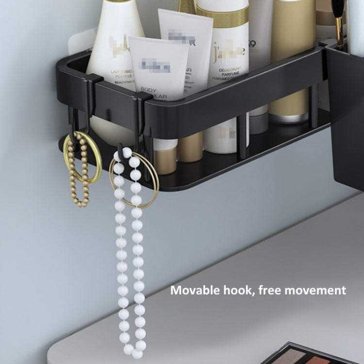 Wall-mounted Kitchen and Bathroom Storage Rack with 4 Hooks, Spec: Shelf + Pole+Cup