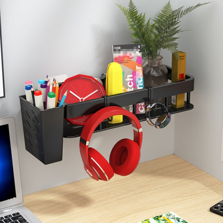 Wall-mounted Kitchen and Bathroom Storage Rack with 4 Hooks, Spec: Shelf + Pole+Cup
