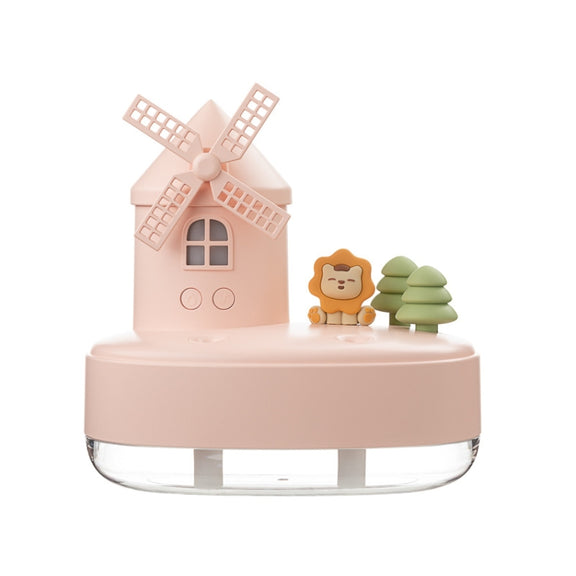 ZAY-H007 LED Light Double Spray Wireless Mini Desktop Windmill Music Humidifier(Pink)