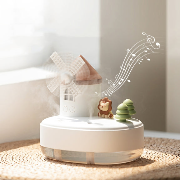 ZAY-H007 LED Light Double Spray Wireless Mini Desktop Windmill Music Humidifier(White)