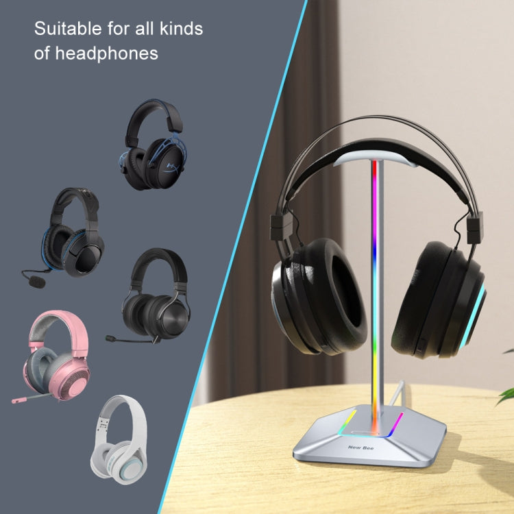 New Bee Dual Output Colorful Headset Display Rack HUB Expansion Headphone Holder, Color: Z8 Black