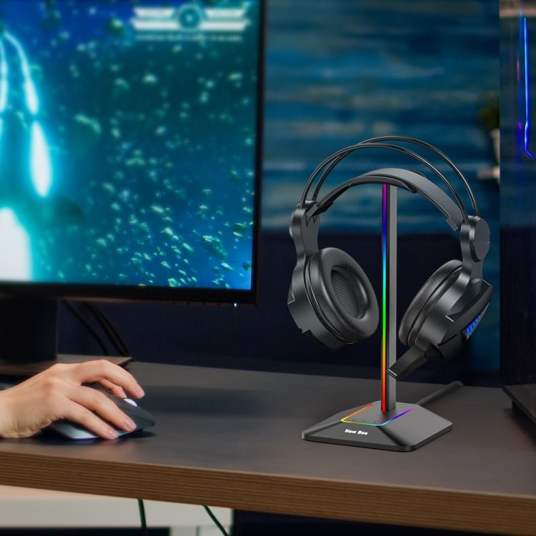New Bee Dual Output Colorful Headset Display Rack HUB Expansion Headphone Holder, Color: Z9 Without Extended Interface Black
