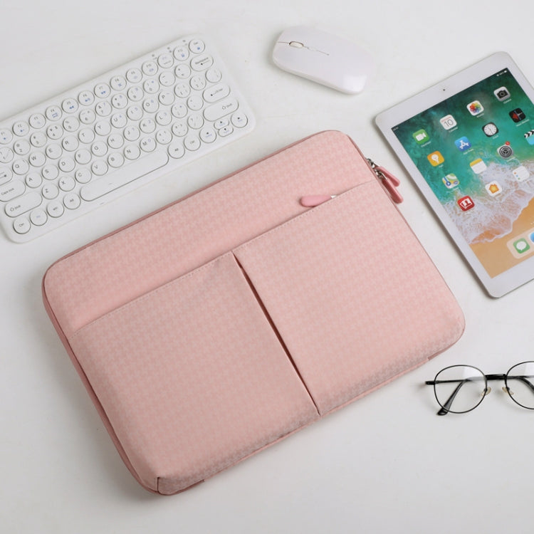 10/11 Inch Houndstooth Pattern Oxford Cloth Laptop Bag Water-resistant Tablet Storage Bag(Pink)