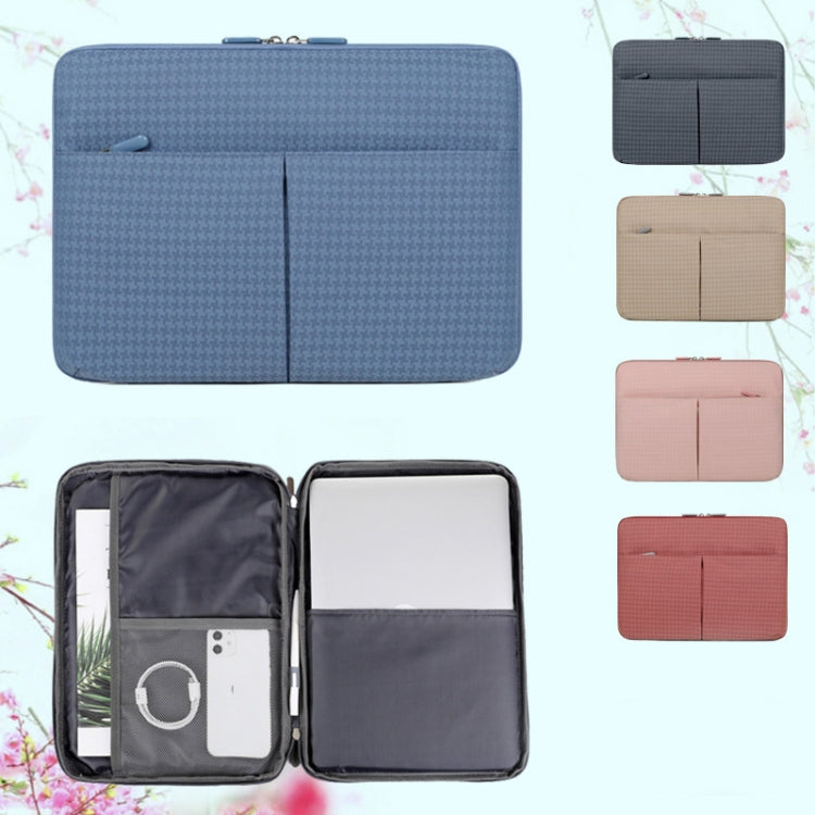 10/11 Inch Houndstooth Pattern Oxford Cloth Laptop Bag Water-resistant Tablet Storage Bag(Haze Blue)