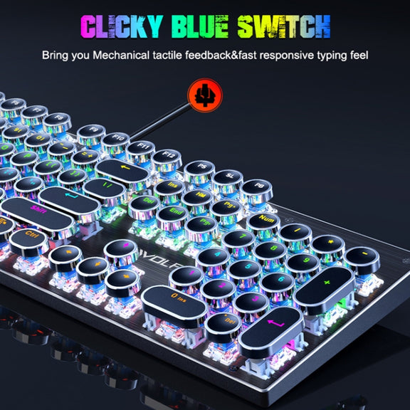 T-WOLF T75 104 Keys Adjustable RGB Light Computer Game Wired Mechanical Keyboard(Black)