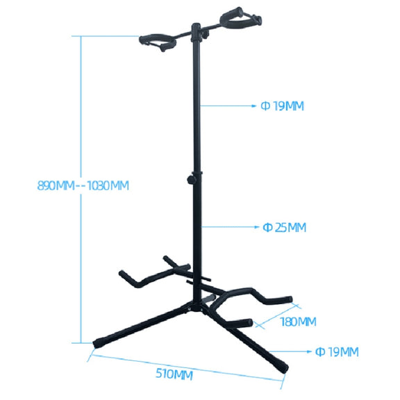 Adjustable Double Guitar Stand Holds Two Electric Or Acoustic Guitars