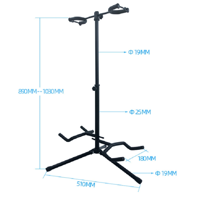 Adjustable Double Guitar Stand Holds Two Electric Or Acoustic Guitars