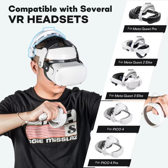 DEVASO VR Glasses Retractable Adjustable Headband Accessories For Meta Quest 3S / Meta Quest 3 / Meta Quest 2 / Meta Quest Pro / Pico 4 / Pico 4 Pro(White)