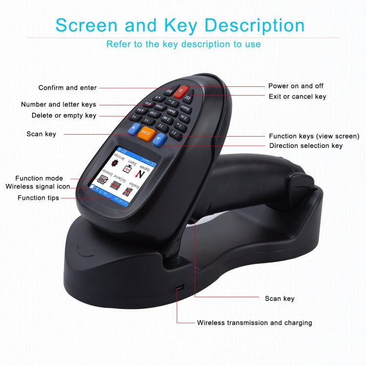 NEWSCAN 2D Wireless Barcode Reader Scanner Data Collector With 2.2-Inch LCD Screen