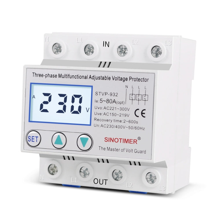 SINOTIMER STVP-932 40A 3-phase 380V LCD Self-resetting Adjustable Surge Voltage Protector