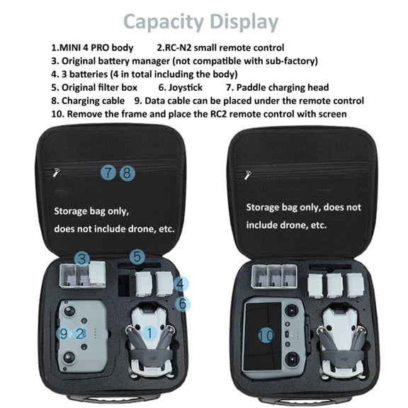 For DJI Mini 4 Pro Drone Storage Bag Box Shoulder Bag Suitcase(Black)