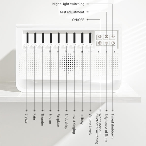 C221 Bluetooth White Noise Flame Aromatherapy Machine Home Desktop Humidifier(English Version)