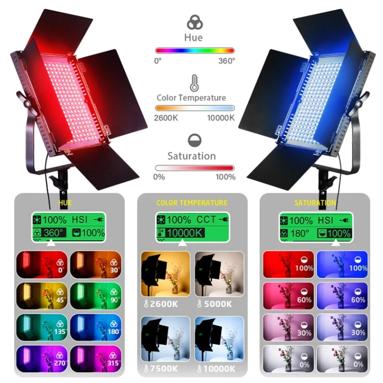 Pixel K80 RGB 45W 2600-10000K 552 LEDs Photography Fill Light Panel Lamp With LCD Display,US Plug Standard Set