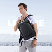 Bopai 61-123311 Large-Capacity First-Layer Cowhide Business Laptop Backpack(Black)