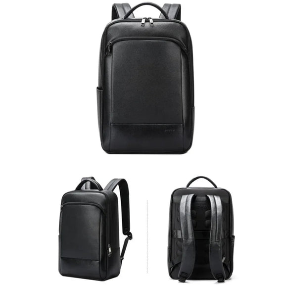 Bopai 61-123311 Large-Capacity First-Layer Cowhide Business Laptop Backpack(Black)