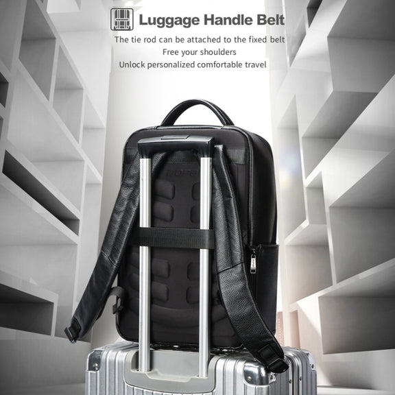 Bopai 61-123311 Large-Capacity First-Layer Cowhide Business Laptop Backpack(Black)