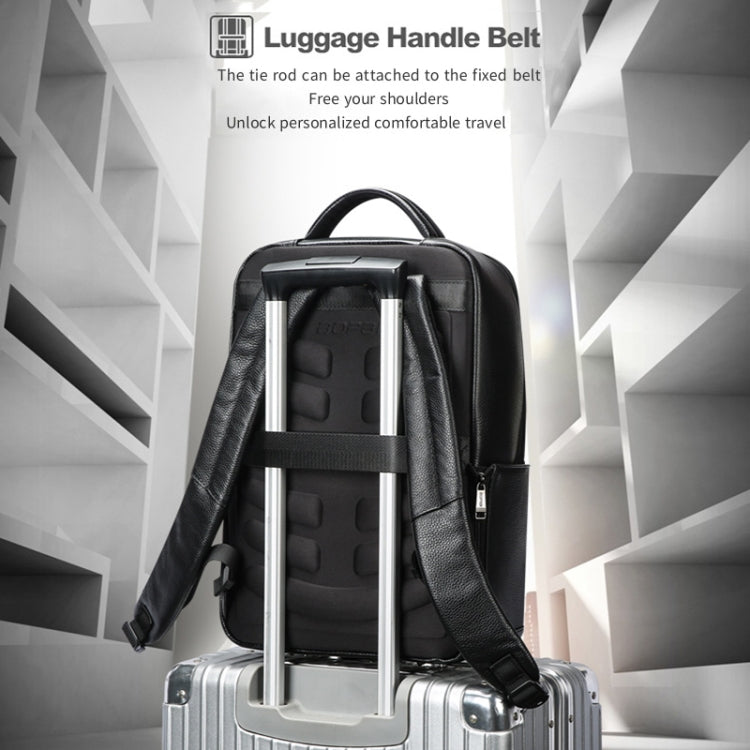 Bopai 61-123311 Large-Capacity First-Layer Cowhide Business Laptop Backpack(Black)