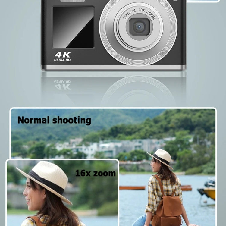 4K HD Optical Zoom Digital Camera 60MP Dual Screen Selfie Camera, No Memory(Black)