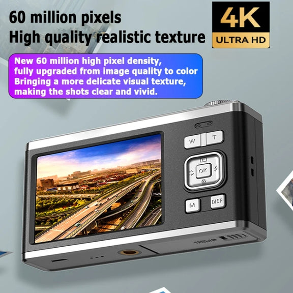 4K HD Optical Zoom Digital Camera 60MP Dual Screen Selfie Camera, No Memory(White)