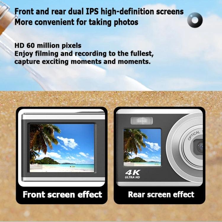 4K HD Optical Zoom Digital Camera 60MP Dual Screen Selfie Camera, No Memory(Black)