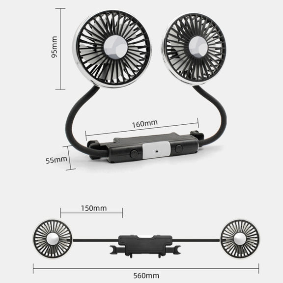 Car Double-head Hose Seat Fan with Light(Black)
