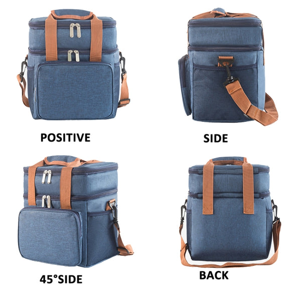 Double Layer Insulated Lunch Bag Large Capacity Food Cooler Bag with Shoulder Strap(Grey)