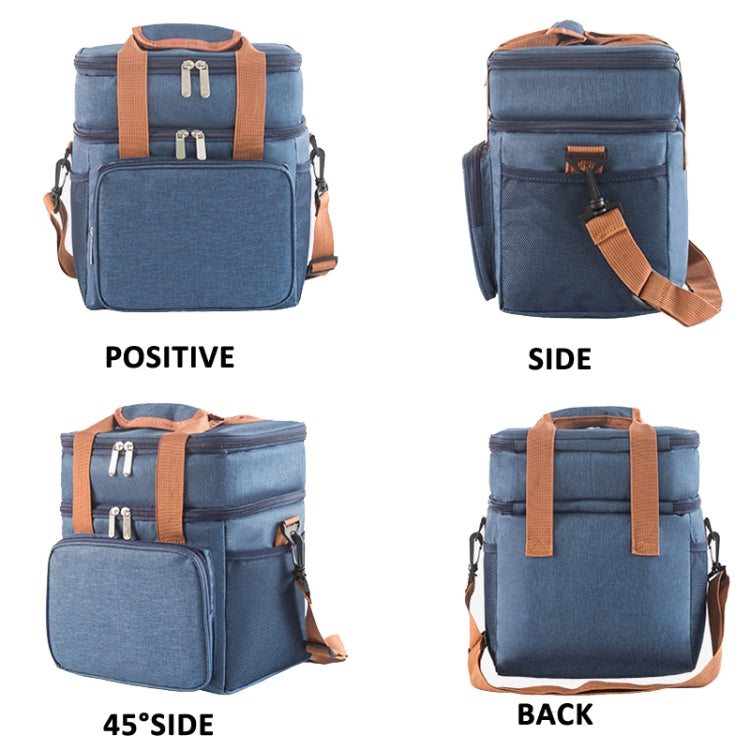 Double Layer Insulated Lunch Bag Large Capacity Food Cooler Bag with Shoulder Strap(Grey)