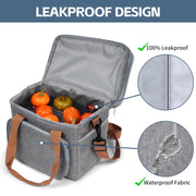 Double Layer Insulated Lunch Bag Large Capacity Food Cooler Bag with Shoulder Strap(Grey)