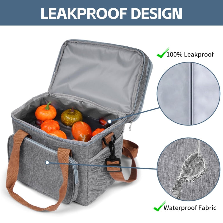 Double Layer Insulated Lunch Bag Large Capacity Food Cooler Bag with Shoulder Strap(Grey)
