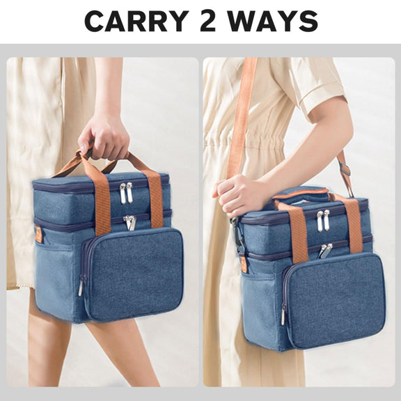 Double Layer Insulated Lunch Bag Large Capacity Food Cooler Bag with Shoulder Strap(Grey)