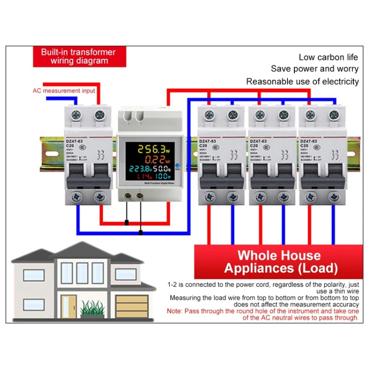 SINOTIMER SDM009 Din Rail Single-Phase Voltage Current Frequency Power Factor Electricity Multifunctional Meter, Model: AC40-300V Built-In