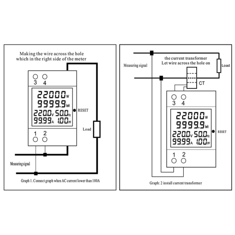 SINOTIMER SDM009 Din Rail Single-Phase Voltage Current Frequency Power Factor Electricity Multifunctional Meter, Model: AC250-450V External