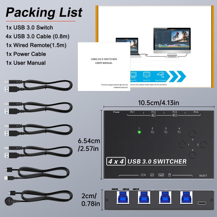 KC-KM434B USB3.0 4 Port USB Shared Device 4 Port Printer Sharing Device Keyboard Mouse Switch