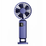 Portable Digital Display Hanging Neck Mute Small Fan USB Charging Handheld Foldable Fan(Blue)