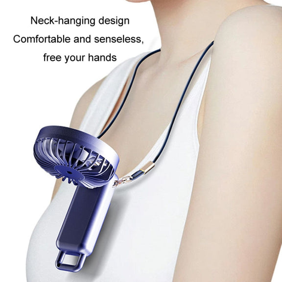 Portable Digital Display Hanging Neck Mute Small Fan USB Charging Handheld Foldable Fan(White)
