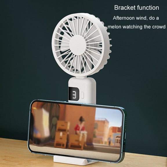 Portable Digital Display Hanging Neck Mute Small Fan USB Charging Handheld Foldable Fan(White)