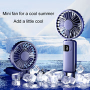 Portable Digital Display Hanging Neck Mute Small Fan USB Charging Handheld Foldable Fan(Pink)