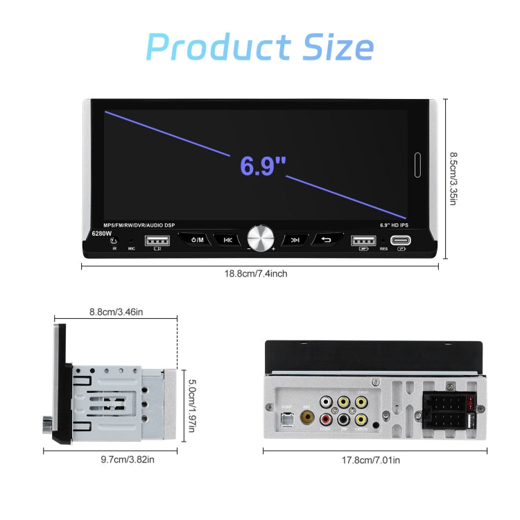 Single Spindle 6.9 inch MP5 With Knob Player Carplay Function Car MP4 Backup Camera, Specification: Standard+AHD Camera