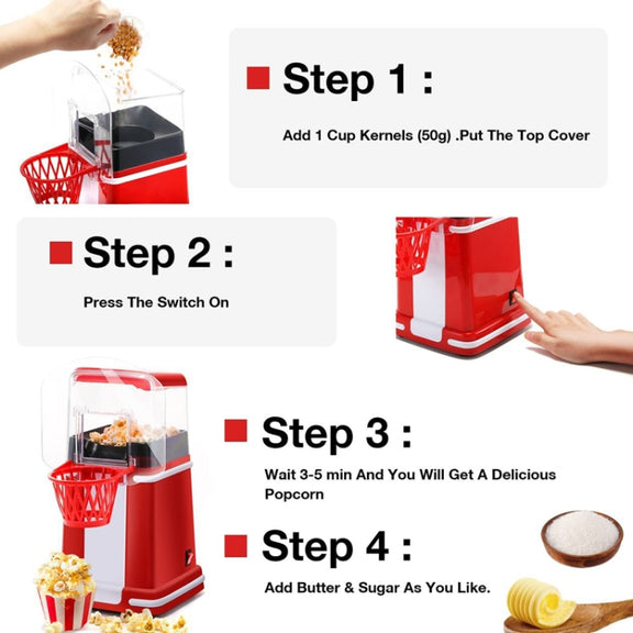 1200W Basket Popcorn Machine Electric Automatic Corn Popper 220V UK Plug