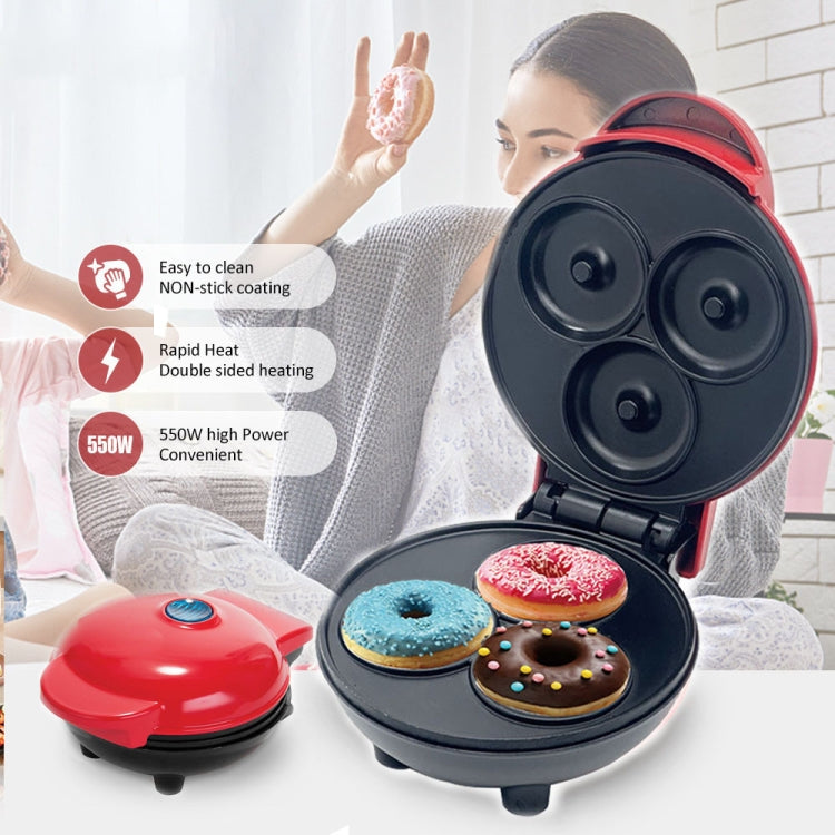 350W Mini Donut Maker Machine Can Make 3 Doughnuts 220V EU Plug(Red)