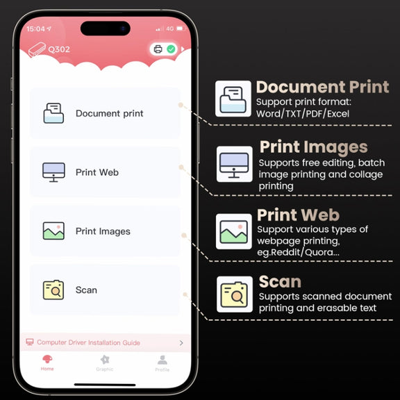 Phomemo Q302 300dpi Wifi Wireless Bluetooth Thermal Printer Support Multi-Size Thermal Paper
