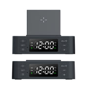Wireless Charger Alarm Clock Foldable Mobile Stand With Pen Holder & Dual USB +1 Type-C Output(Black)