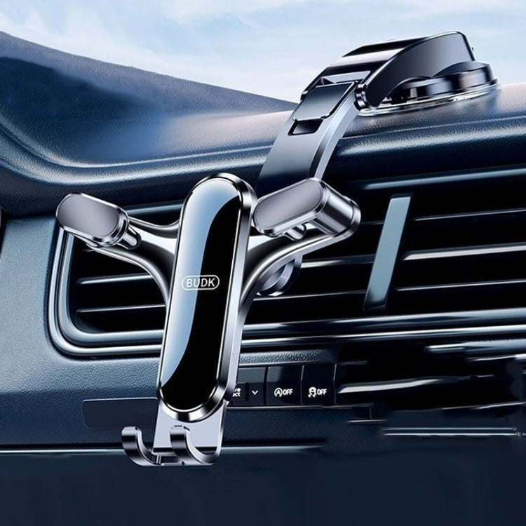 BUDK Triangle Gravity Sensor Car Phone Bracket Car Air Vent Navigation Holder, Model: Bent Suction Cup Base Model