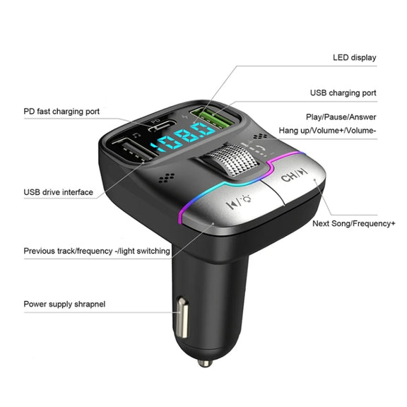 Car Bluetooth MP3 Player Fast Charging Charger(Black)